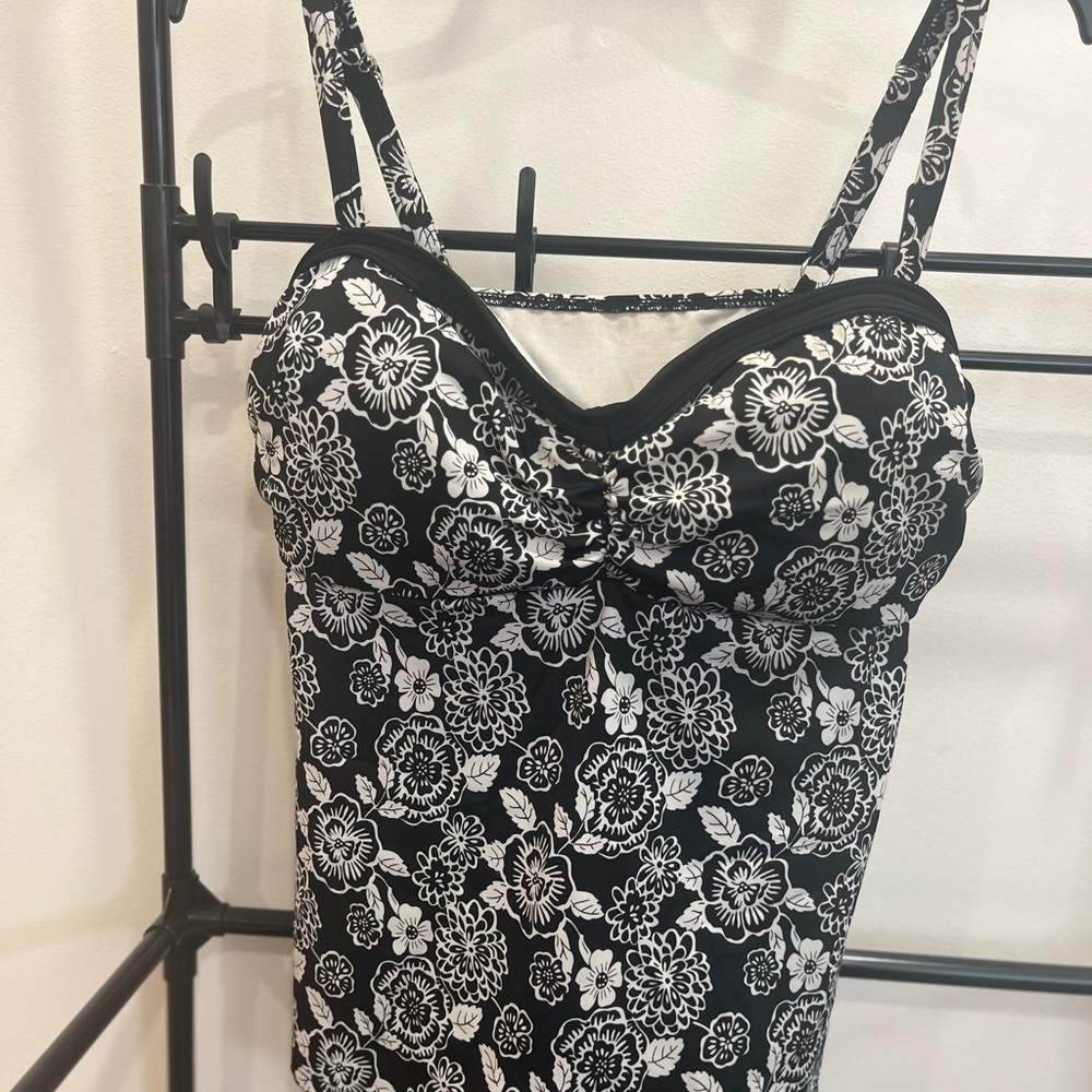 Floral Black and White Bikini Top